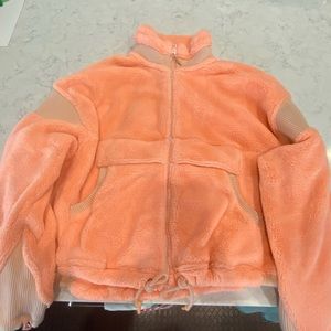 free people coral fuzzy zip-up jacket